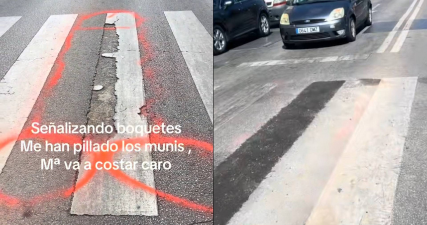 出怪招抗議後，馬路上的坑洞馬上被修補了。（圖／翻攝自TikTok @ricky.navarro2）