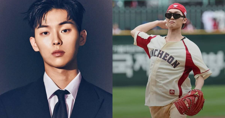 南韓演員崔顯旭開球時，因球速過快差點砸中女童，事後在粉絲平台道歉。（圖／翻攝自崔顯旭IG、JTBC News youtube）