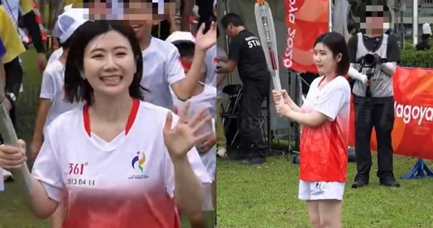 福原愛近日擔任2026愛知名古屋亞運火炬手，手持聖火現身。（圖／翻攝自微博／國球人生）
