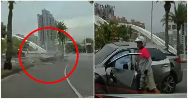 影/高雄休旅車自撞「無敵風火輪」翻車 外送員一舉動被讚翻!網:暖爆了