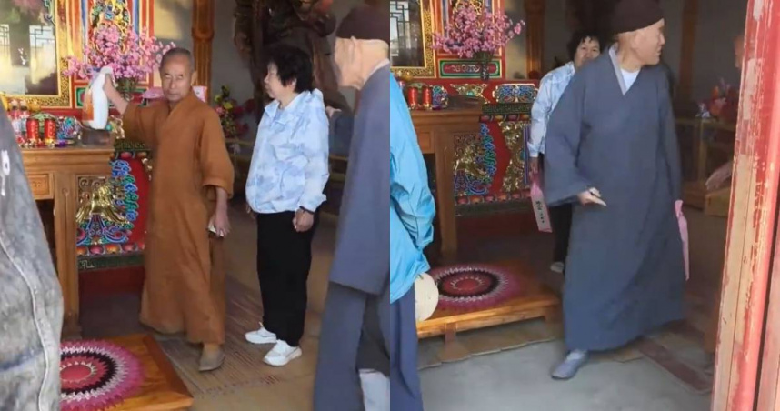 五台山佛光寺一名和尚不讓老夫妻供奉一袋大米。（圖／翻攝微博）