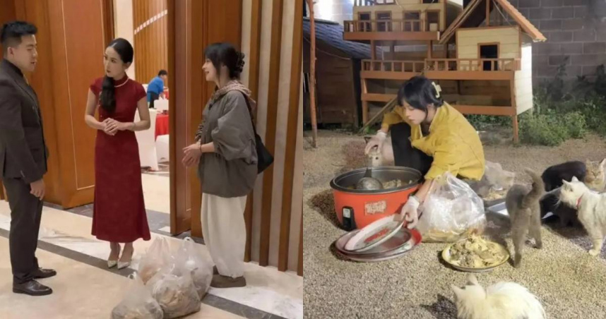 大陸雲南省保山市27歲女子宣宣（化名），因「帶紅包蹭婚宴、專門打包剩菜餵流浪貓」的行動意外走紅。（圖／翻攝自微博）