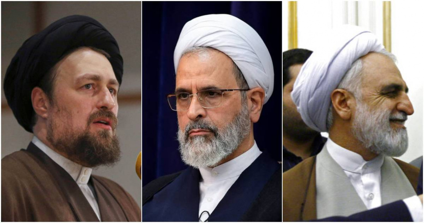 伊朗最高領袖的潛在人選包括伊朗伊斯蘭共和國國父魯霍拉何梅尼的孫子何梅尼（左）、憲法監護委員會代表阿拉菲（中）、司法總監穆赫辛尼埃傑伊（右）。（合成圖／達志／美聯社）