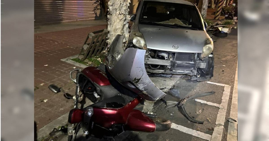 莊男酒後駕車失控偏移車道，接著刷倒路旁停放的14輛汽機車，後續被警方依法逮捕。（圖／翻攝畫面）