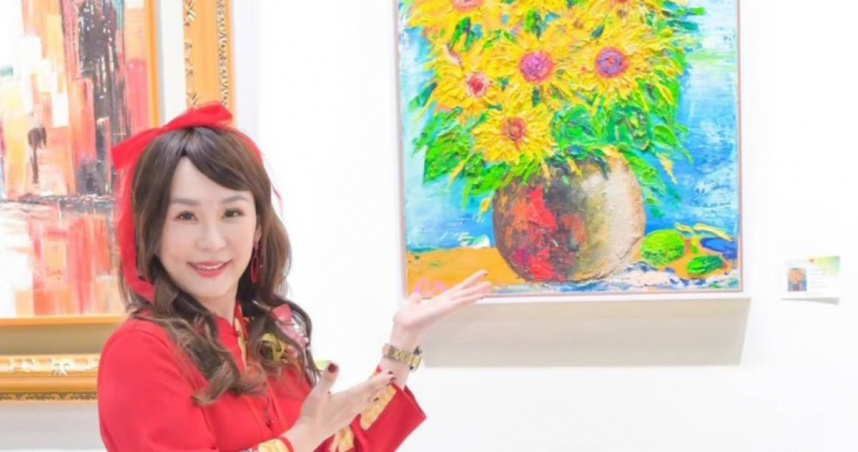 陳力瑜油畫作品太陽花，榮獲第26屆國際書畫交流展東京都美術館／銀獎。（圖／陳力瑜提供）