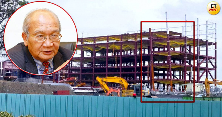 嘉義科學園區正大興土木力拼台積電2028年正式投產，然而讀者卻向本刊爆料，近日丹娜絲颱風竟把廠房支撐柱吹歪了，施工廠商「裝沒事」悄悄拉正，看在資深土木技師余烈眼中直搖頭，認為必須立刻停工做第三方鑑定（圖／CTWant合成照，黃耀徵攝、讀者提供）