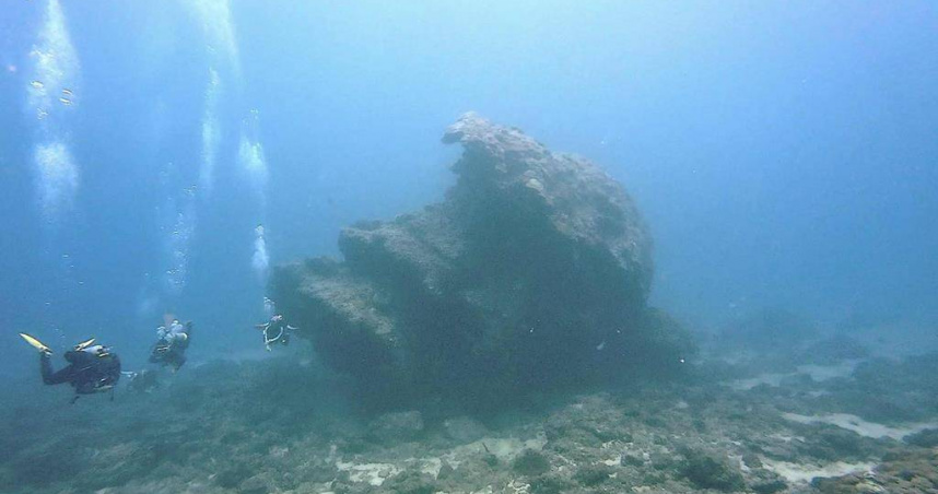 綠島知名潛水景點「大香菇」珊瑚某個角度神似美國總統川普。（圖／綠島阿禧潛水俱樂部提供）