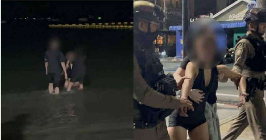 泰國芭達雅發生一起乘車糾紛，一名酒醉女在車上大小便失禁，被司機載到警局，酒醉女的外籍丈夫願意賠償，她感到羞愧竟衝去跳海，引發騷動。（圖／翻攝自khaosod）