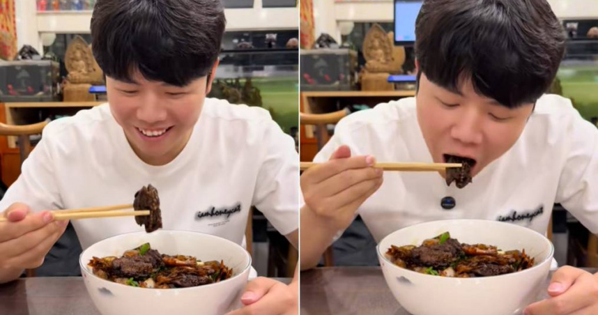 杭州有一名博主想用業雕作品換一碗麵，遭到老闆拒絕。（圖／攝攝自葉來香抖音）