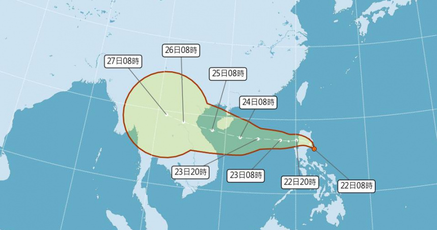 熱帶低壓TD16估明增強為「劍魚」颱風。（圖／中央氣象署）