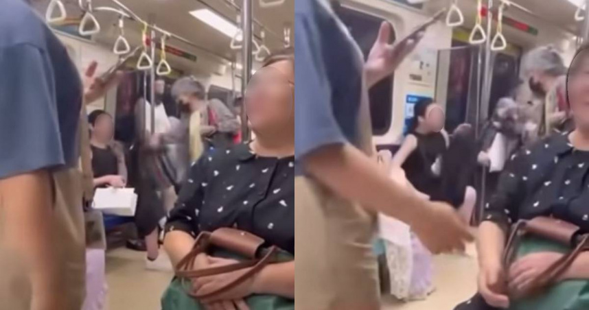 曾姓婦人以提袋攻擊年輕人2次後反遭踹。（圖／翻攝自臉書／記者爆料網）