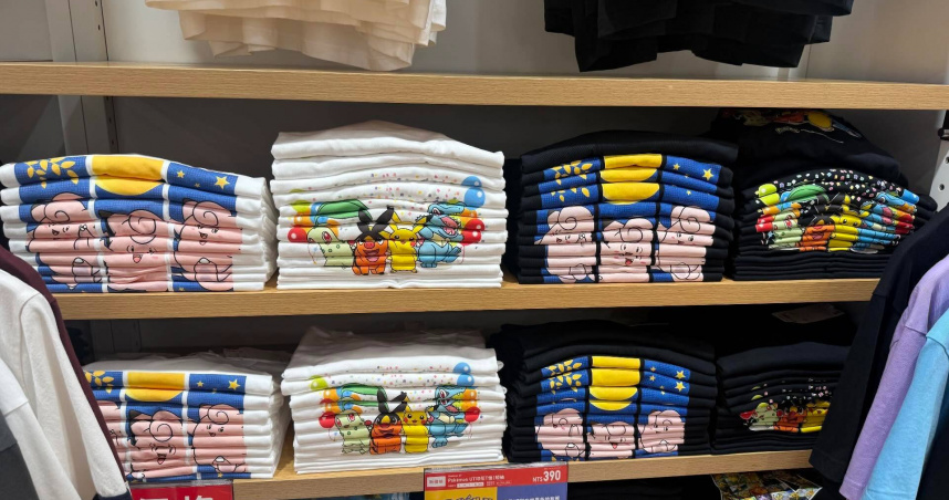 一名女網友發現架上的衣服不僅摺得整齊，疊放後每件露出的摺痕竟能隱約呈現整件衣服的圖案。（圖／翻攝自Threads「hungry2_ruby」）