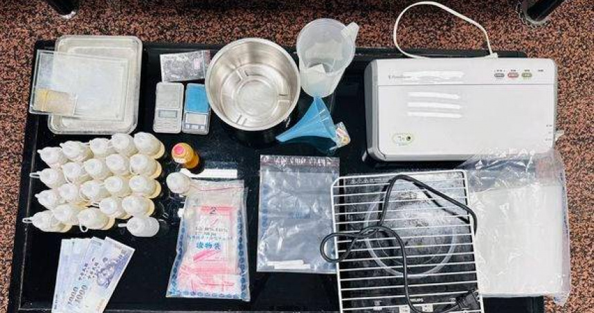 警方共查扣高達22瓶依托咪酯煙油、約2.4公斤。（ 圖／翻攝畫面）