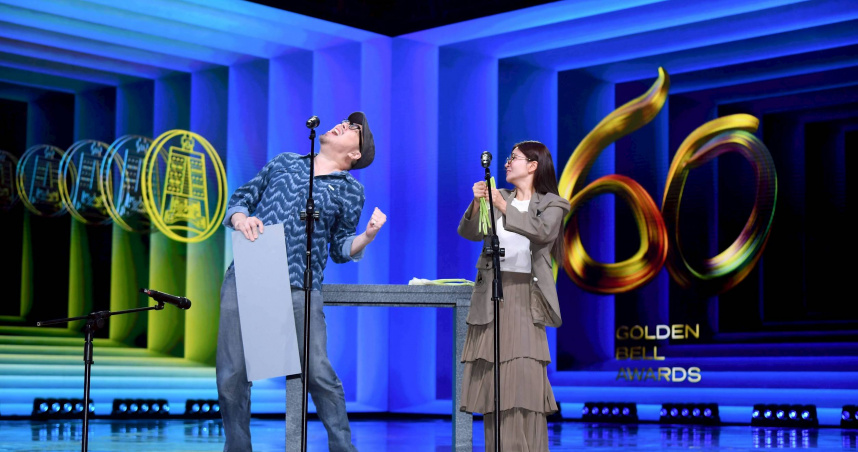 林哲修與吳怡霈共同擔綱主持廣播金鐘頒獎典禮，特別以饒舌為典禮開場。（圖／三立提供）