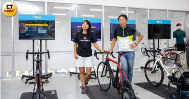 荷蘭Tacx有互動式試練台，昇陽一個月賣的銷售量比原代理商一年分還多。（圖／宋岱融攝）