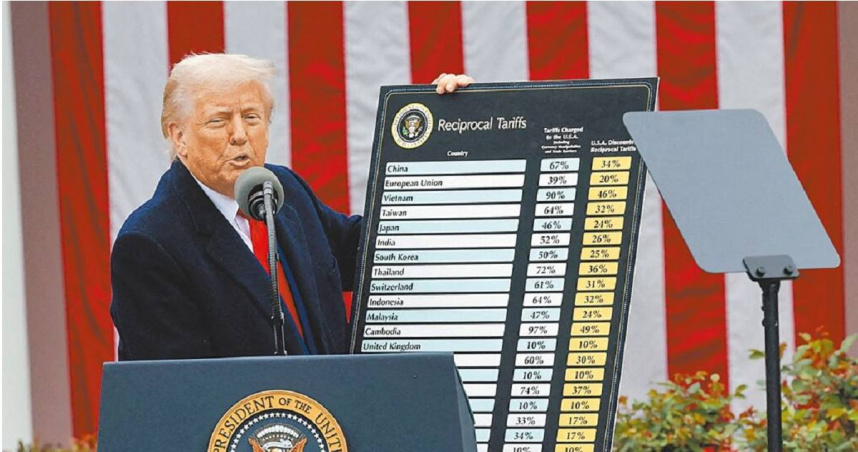 美國總統川普2日宣布對台實施對等32％關稅。（圖／達志／路透社）