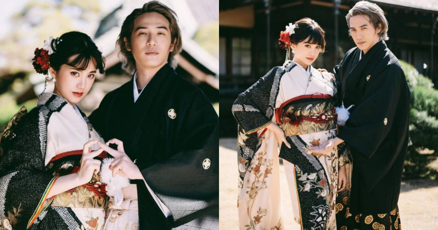 熊仔23日在自己的Instagram上，發出一系列與老婆李優身穿和服的照片，無預警宣布當爸。（圖／IG／@poeteknology）