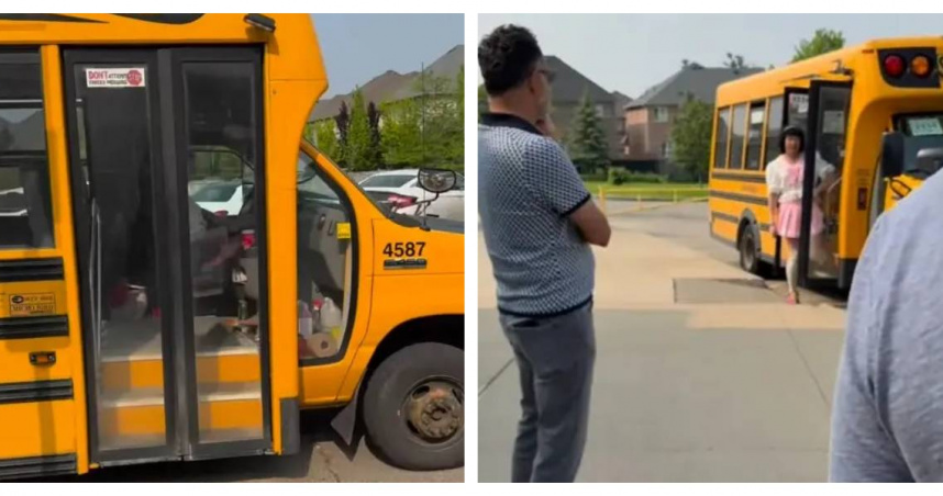 涉事校車停靠街頭，司機身穿蘿莉塔風格服裝，引發家長現場質疑。（圖／翻攝自IG）