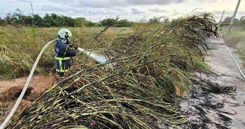烈焰逼近機場消防36分鐘急滅野火。（ 圖／翻攝畫面）