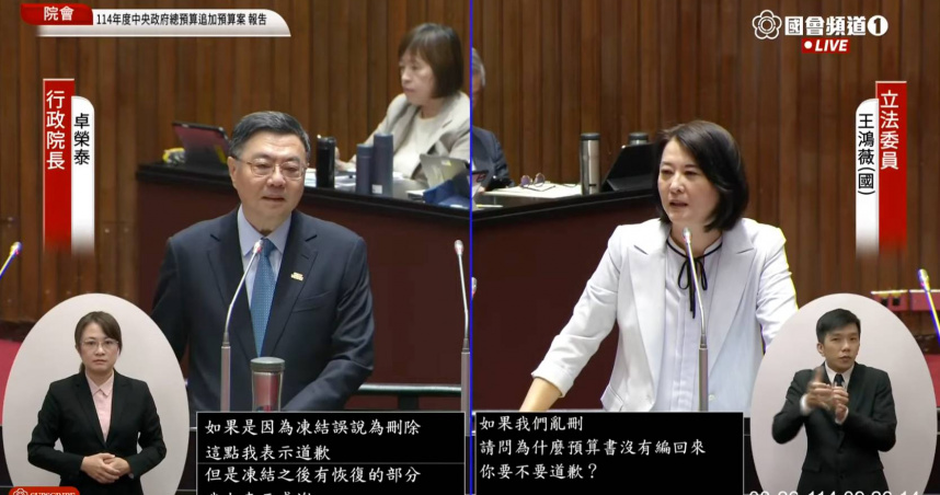 卓榮泰表示，「當初也許是因為有些是凍結，如果說我們在論述的時候，如果說是把凍結誤說為刪除，那這一點我表示道歉。」（圖／截自國會頻道）