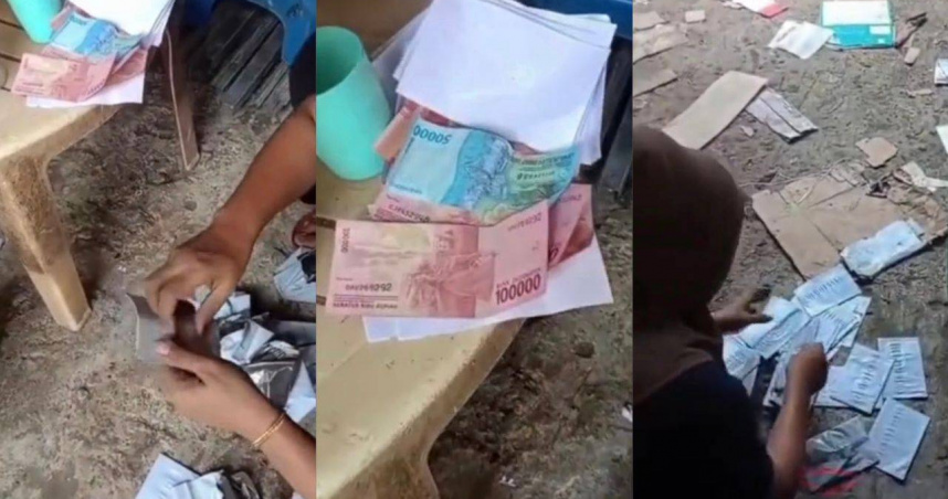 印尼一對夫婦在垃圾場撿拾廢棄物時，意外發現數十封裝有現金的信封，引發網路熱議。（圖／翻攝自TikTok，@officiallambeturah）