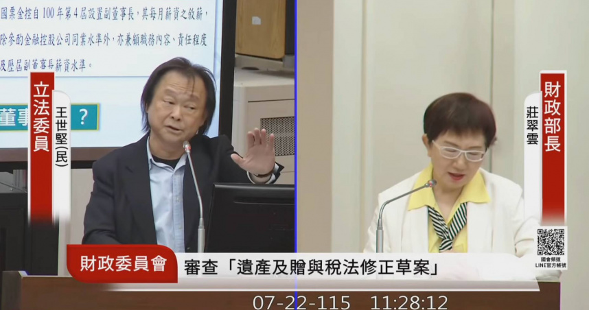 王世堅表示，國票金是公民營金控最小，為何需要設置年薪2000萬的副董職位？（圖／截自立法院直播）