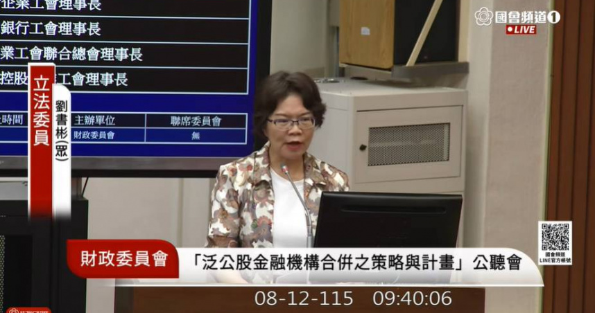 劉書彬直言，支持金融機構透過合併提升競爭力，但不能為了「公公併」三個字而併。（圖／翻攝自國會頻道YouTube頻道）