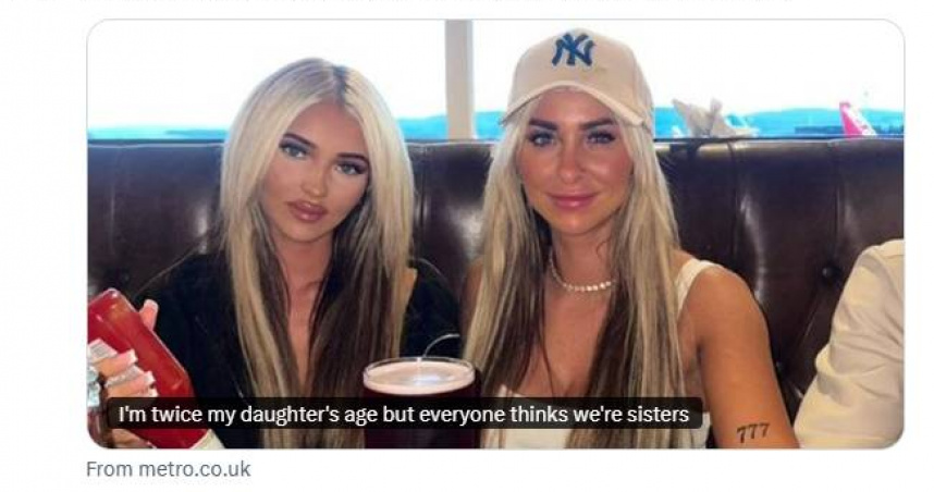 36歲的莉莎（右）與18歲的女兒艾莉西亞（左）常被誤認為是姊妹。（圖／翻攝自X）