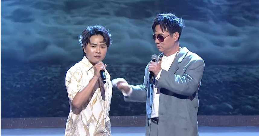 陳孟賢（左）、陳隨意合唱〈漂泊的七逃人〉收視直破3。（圖／中視提供）
