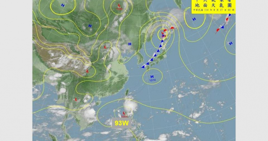 賈新興表示，今晚至明日南海的熱帶擾動「93W」有發展為熱帶性低氣壓的趨勢。（圖／翻攝自賈新興臉書）
