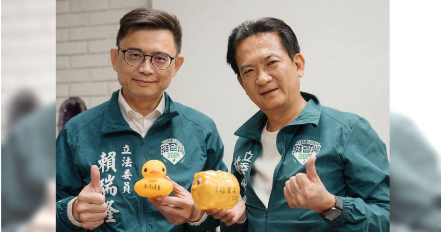 民進黨高雄市長初選民調勝出的立委賴瑞隆14日陪同立委林俊憲車隊掃街。（圖／林俊憲辦公室提供）