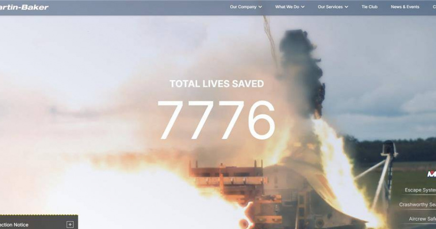 勇鷹高教機採用英國馬丁貝克Mk12型彈射椅，英國馬丁貝克官網顯示已成功救援7776人。（圖／摘自英國馬丁貝克官網）