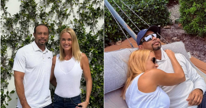 老虎伍茲在社群平台曝光他與凡妮莎的合照，直言「愛在空氣中蔓延」。（圖／翻攝自X／TigerWoods）
