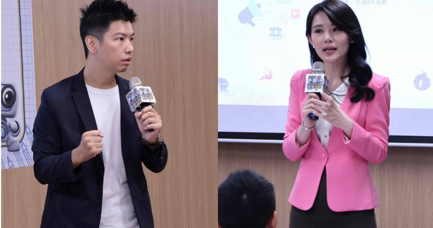 賴正鎧（左）林佩潔主播擔任夏令營講師。（圖／中天提供）