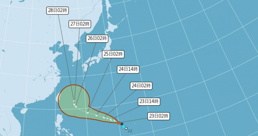 熱帶性低氣壓TD29最快23日有機會發展成第25號颱風「舒力基」。（圖／氣象署）