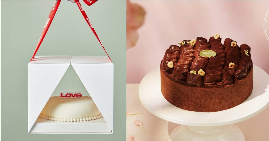 open it. 推出珍珠項鍊造型蛋糕「Luminous Devotion 閃耀的愛」（左）、法絨聯名Cona’s妮娜巧克力設計「SHERO雙巧四葉生乳酪」蛋糕。（圖／ open it. 、法絨提供）