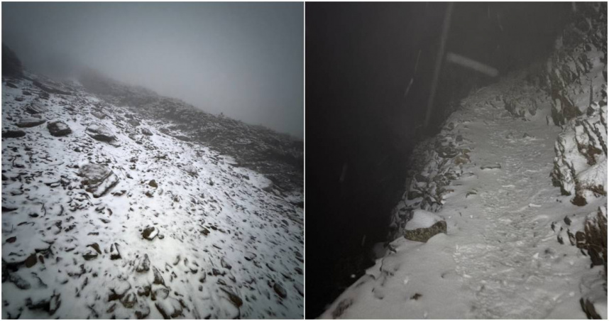 玉山北峰自昨（2月28日）早上7時10分開始降雪。（圖／翻攝自Facebook／玉山國家公園）