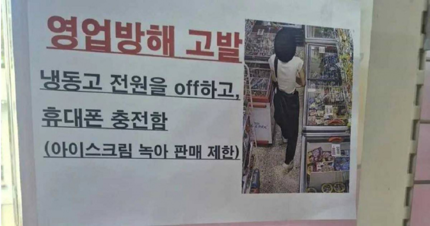 南韓一名女子竟把店家冷凍櫃插頭拔掉，改為自己手機充電，結果離開後也沒把插頭插回去，導致商品全報廢。（圖／翻攝X）