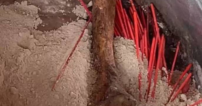 彰化東螺天后宮突發爐，廟方人員在香灰中挖出骸骨，警方已調監視器追查犯嫌。（圖／翻攝畫面）