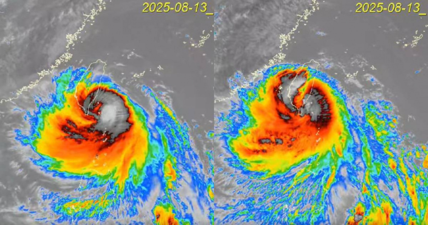 颱風「楊柳」避開了台灣山脈最高聳的區域，整個環流結構受地形破壞有限，在出海後仍維持中颱強度。（圖／翻攝自臉書／報天氣 - 中央氣象署）