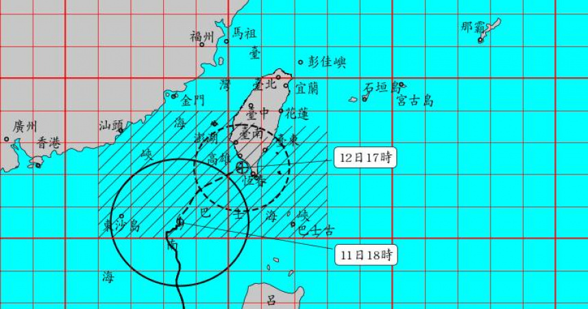 氣象署透露，原先預測颱風將偏東北移動，但最新路徑顯示更偏東，因此整體行進距離縮短。（圖／氣象署）