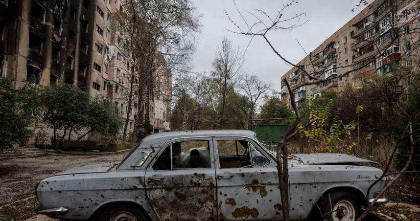 烏克蘭頓內茨克地區前線城鎮科斯蒂安特尼夫卡現況。（圖／達志／美聯社）