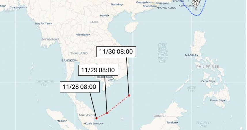 原位於麻六甲海峽的路徑罕見，目前已逐漸消散，無緣成颱。（圖／翻攝自吳聖宇臉書）