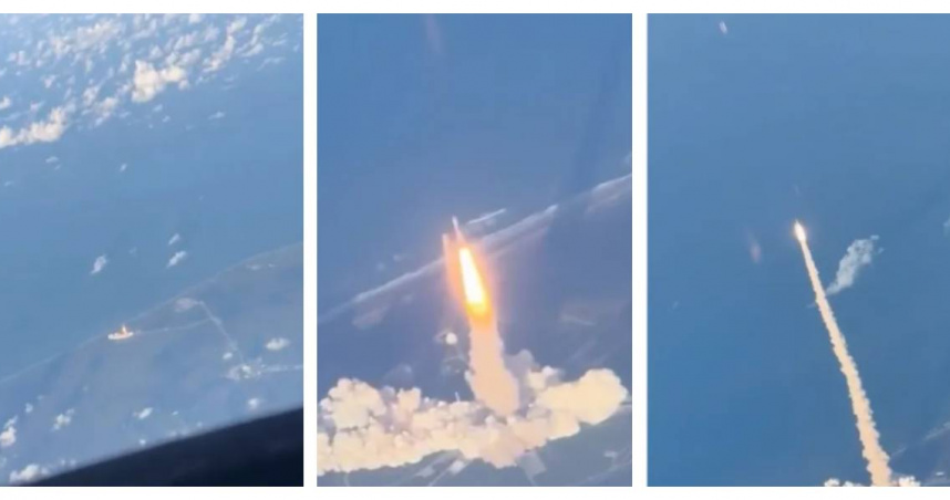 旅客在飛機上直擊阿提米絲2號升空，畫面呈現「上帝視角」。（圖／翻攝自X，@nypost）