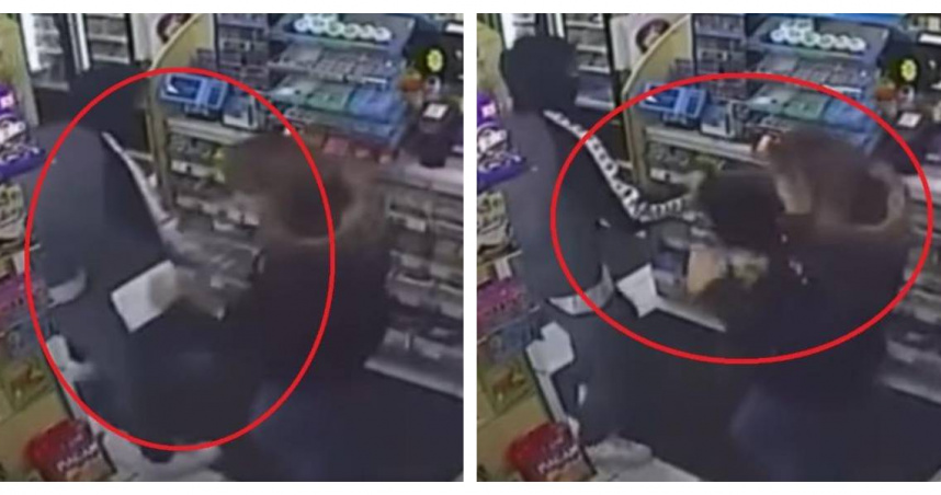 英國女子在超商遇到歹徒搶劫，她發揮空手道實力打跑歹徒打跑。（圖／翻攝自臉書）