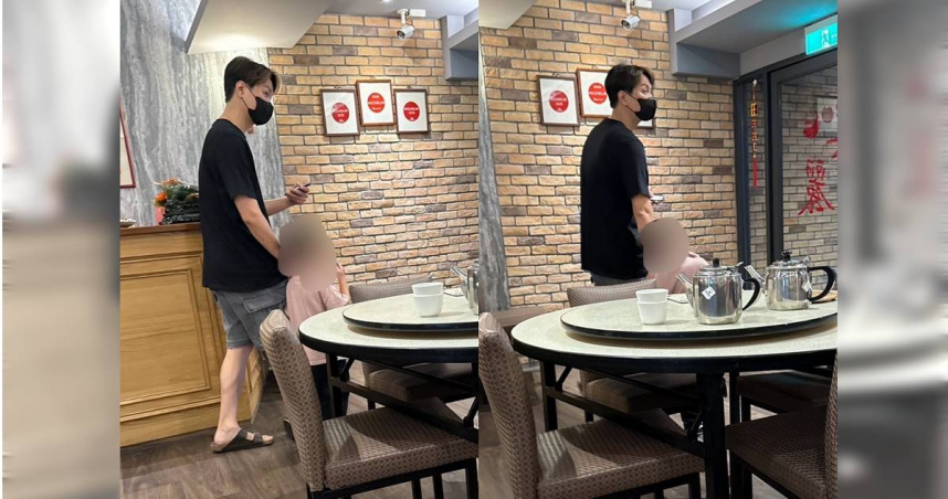 本刊讀者巧遇黃少谷帶著兒子在餐廳吃飯。（圖／讀者提供）
