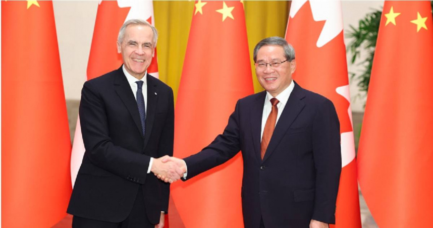 中國國務院總理李強同加拿大總理卡尼會談。（圖／翻攝自《新華社》）