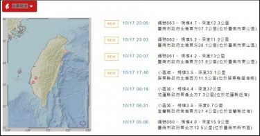 最大規模5.2 深夜台南東山區連3震