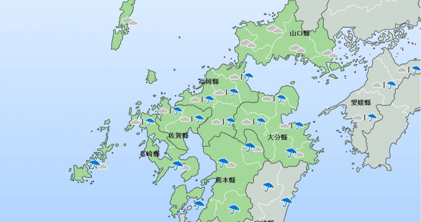 日本北九州全境降雨中。(圖/翻攝自日本氣象廳)