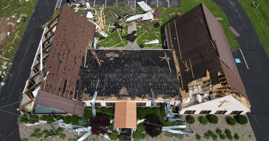 肯塔基州當地教堂被風暴破壞。（圖／達志／美聯社）